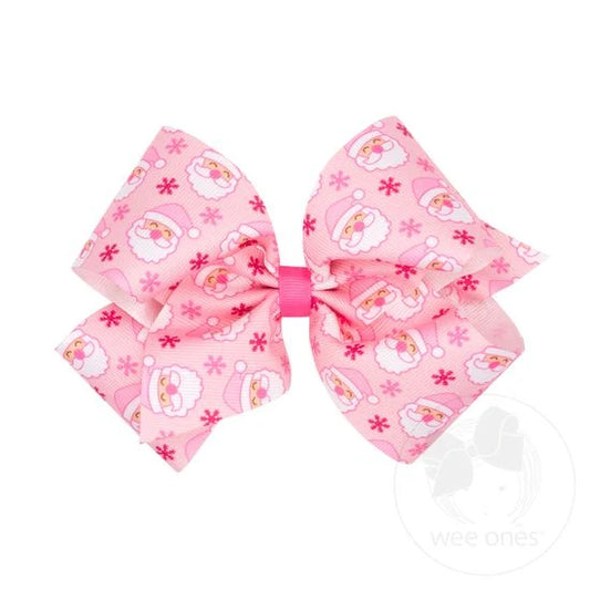 Holiday Bow - Pink Santas