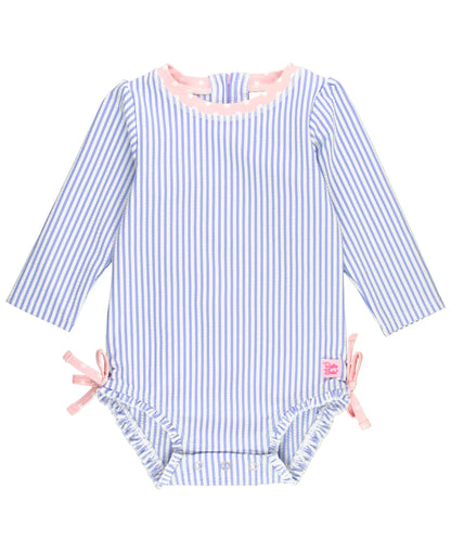 Periwinkle Blue Seersucker One Piece Rash Guard