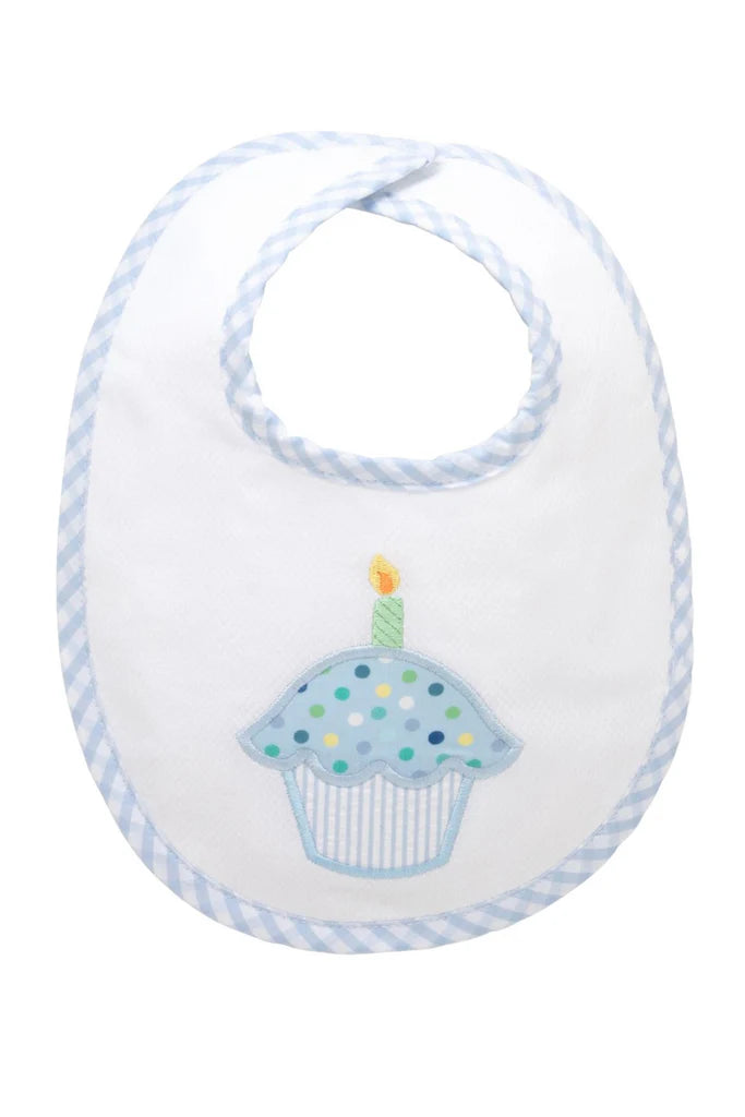 Cupcake Appliqué Basic Bib, Blue/Pink