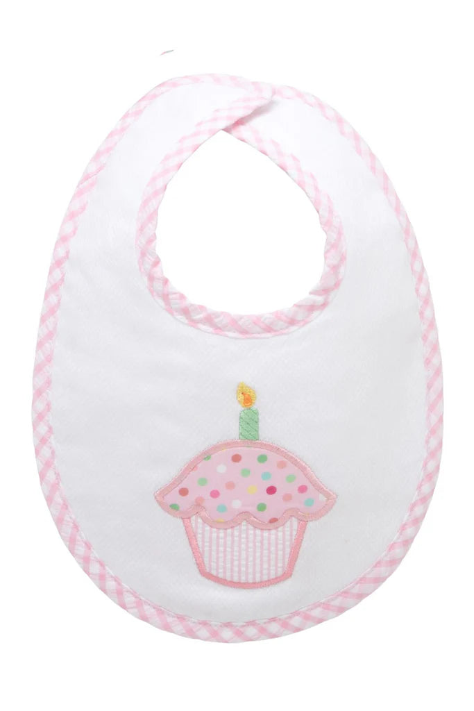 Cupcake Appliqué Basic Bib, Blue/Pink
