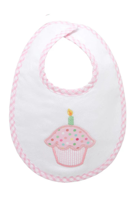 Cupcake Appliqué Basic Bib, Blue/Pink
