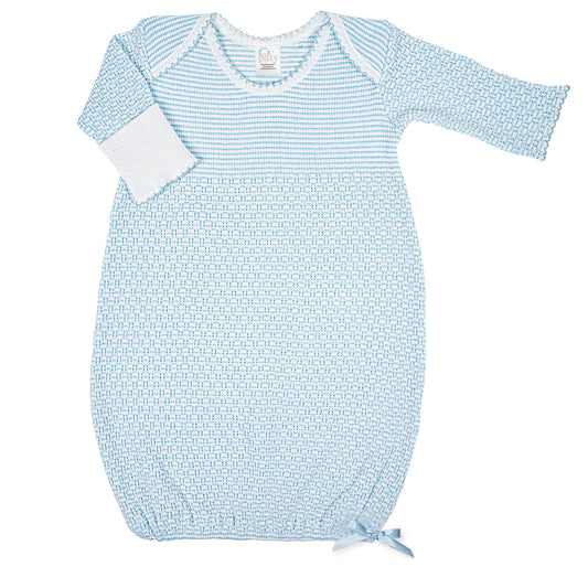 Knit Solid Color Overlap Shoulder Gown (Blue/Pink)