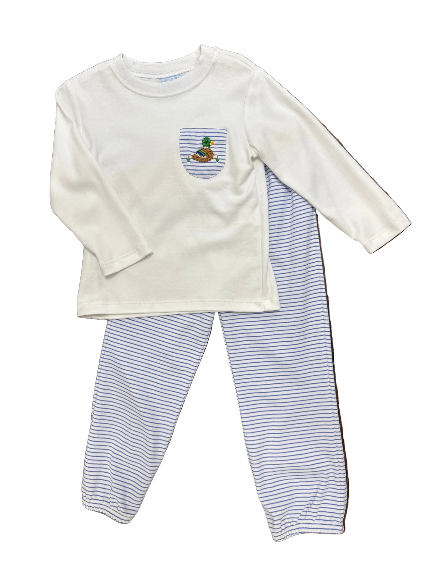 Mallard Blue Stripe Knit Boys Pant with White Top