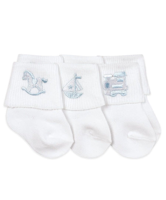 Baby Boy Applique Collection Turn Cuff Socks - 3 Pair Pack