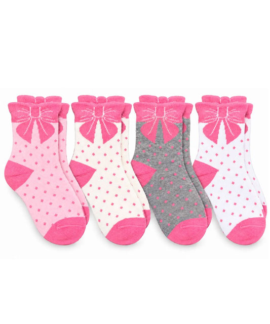3D Pink Bow Crew Socks - 4 Pair Pack