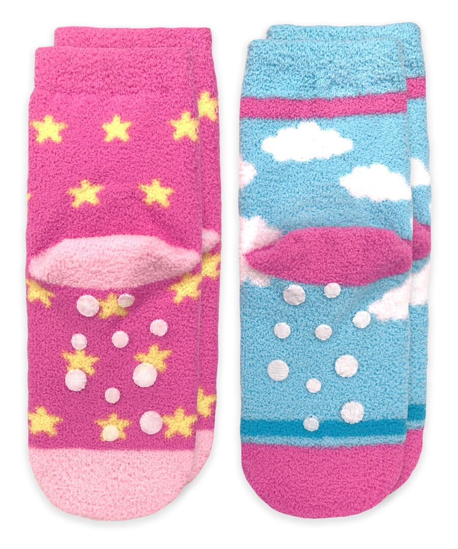 Unicorn and Rainbow Fuzzy Non-Skid Slipper Socks - 2 Pair Pack