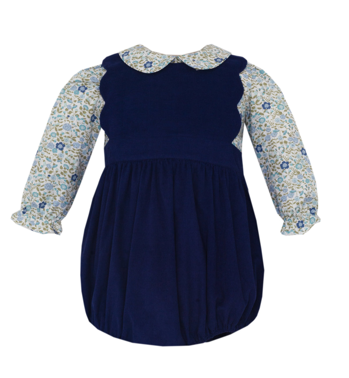 Navy Corduroy Scalloped Bubble with Blouse