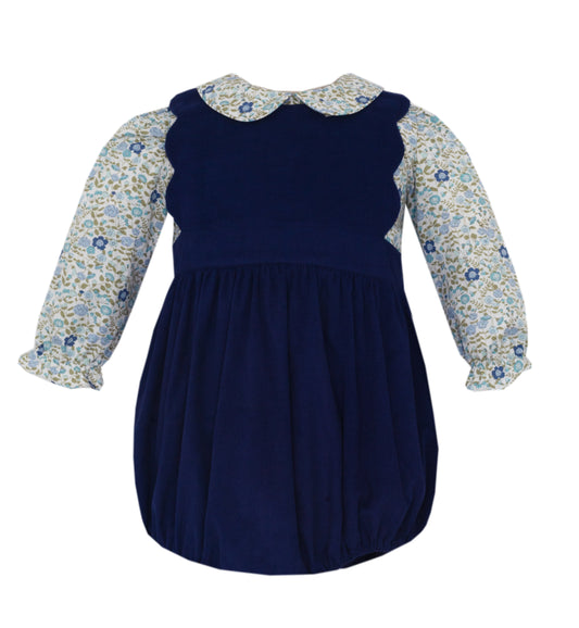 Navy Corduroy Scalloped Bubble with Blouse