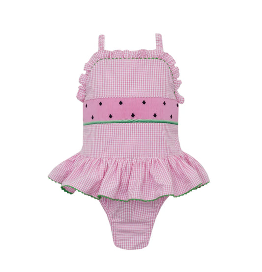 Watermelons Candy Pink Seersucker Swimsuit