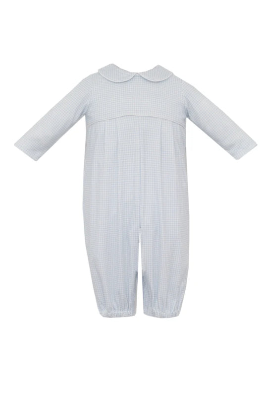 Light Blue Gingham Knit Long Romper