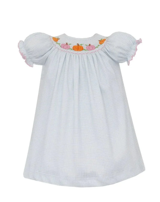 Pumpkin Blue Gingham Knit Bishop Dress
