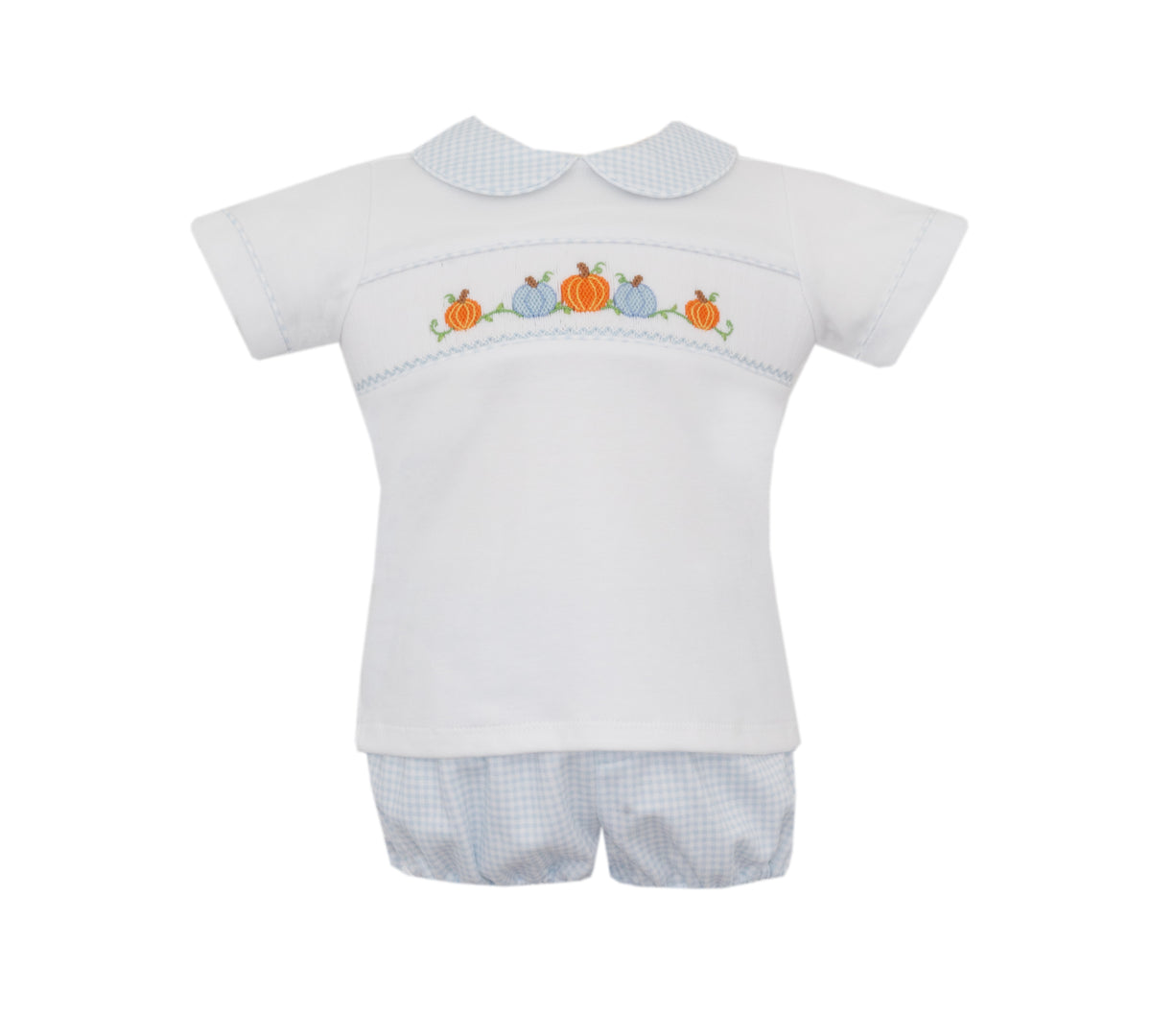 Pumpkin Blue Gingham Knit Diaper Set