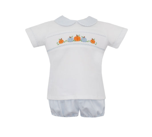 Pumpkin Blue Gingham Knit Diaper Set