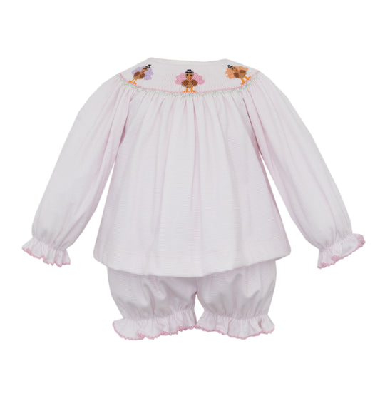 Turkey Pink Knit Stripe Bishop Bloomer Set