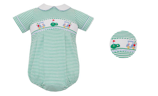 Green Stripe Knit Boys Golf Bubble