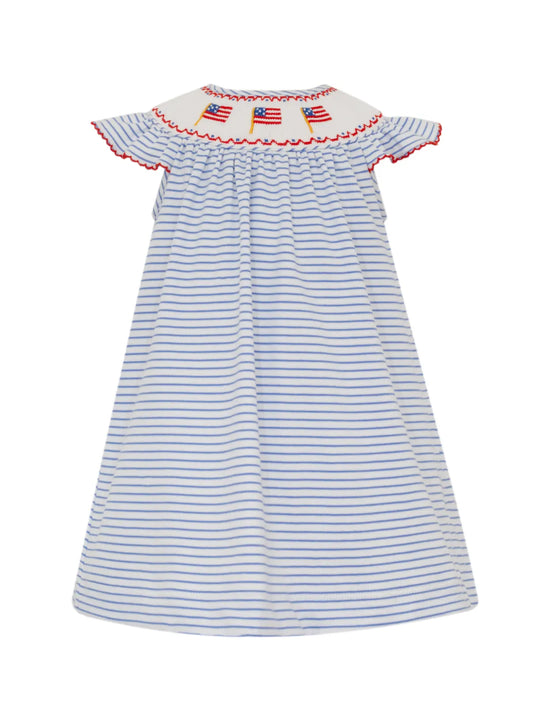 Flag Blue Knit Stripe Angel Wing Bishop Dress