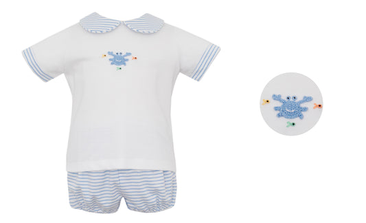 Crab Boys Light Blue Stripe Diaper Set