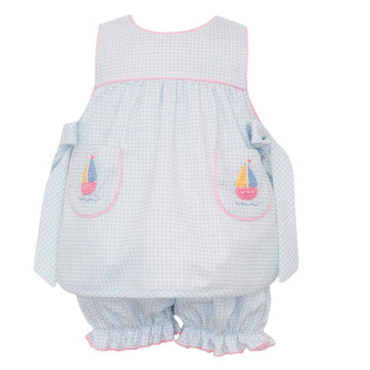 Sailboat Girls Blue Knit Gingham Bloomer Set