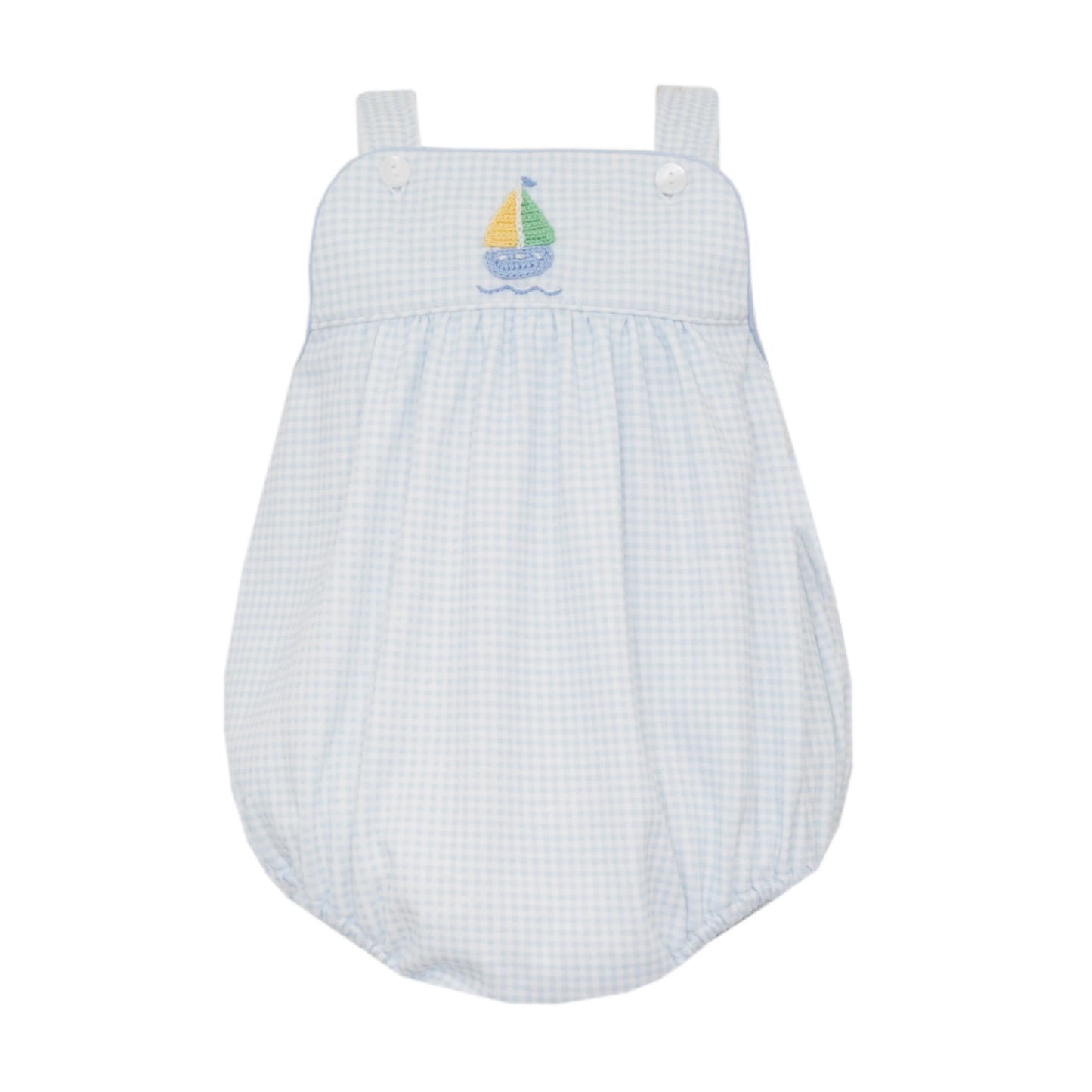 Sailboat Boys Blue Knit Gingham Bubble