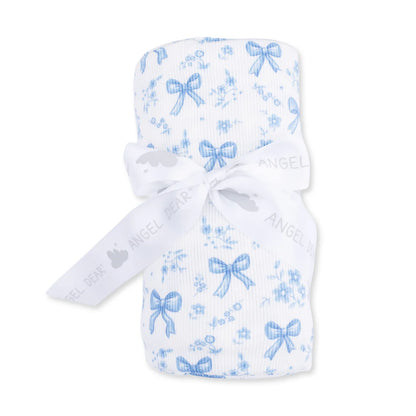 Blue Bows And Flowers - Swaddle Blanket