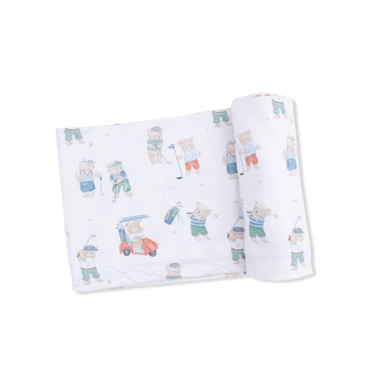 Golfing Teddy Bears Swaddle Blanket