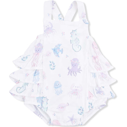 Floral Sea Creatures Ruffle Sunsuit