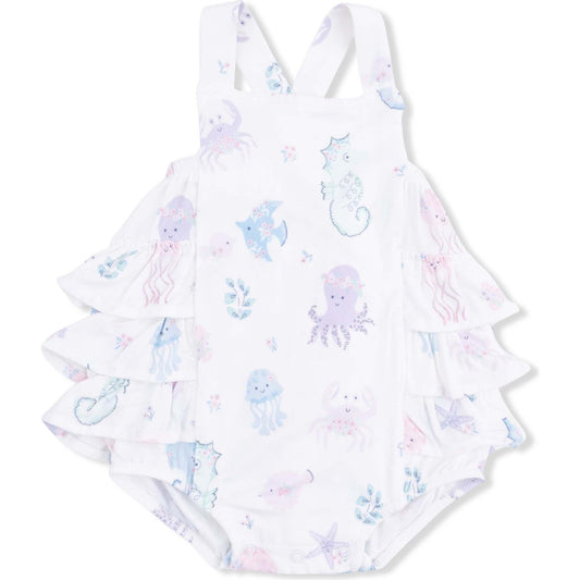 Floral Sea Creatures Ruffle Sunsuit