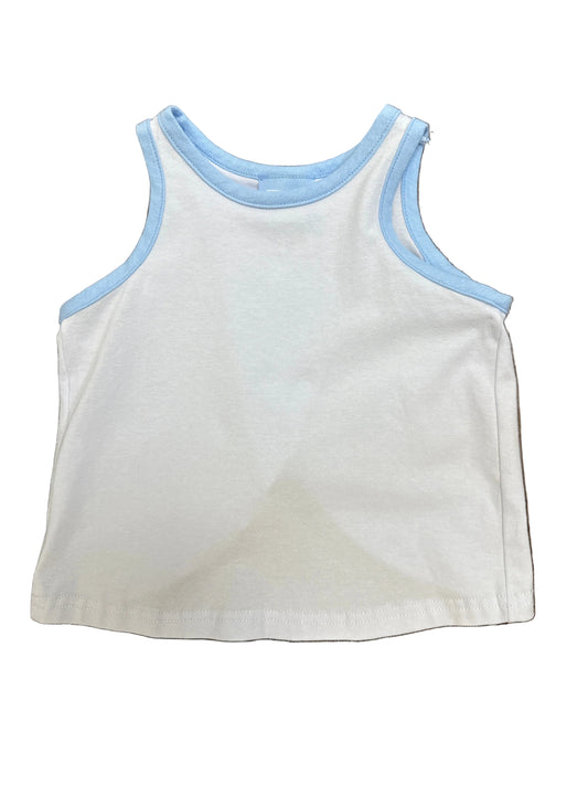 White Tank Top with Blue Trim