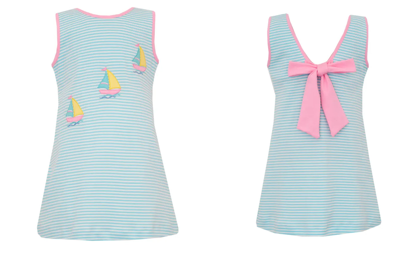 Sailboat Turquoise Knit Stripe With Bow Dress