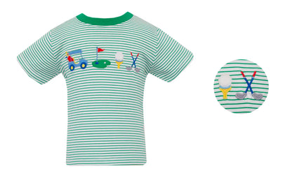 Golf Boys Green Knit Stripe Short Set