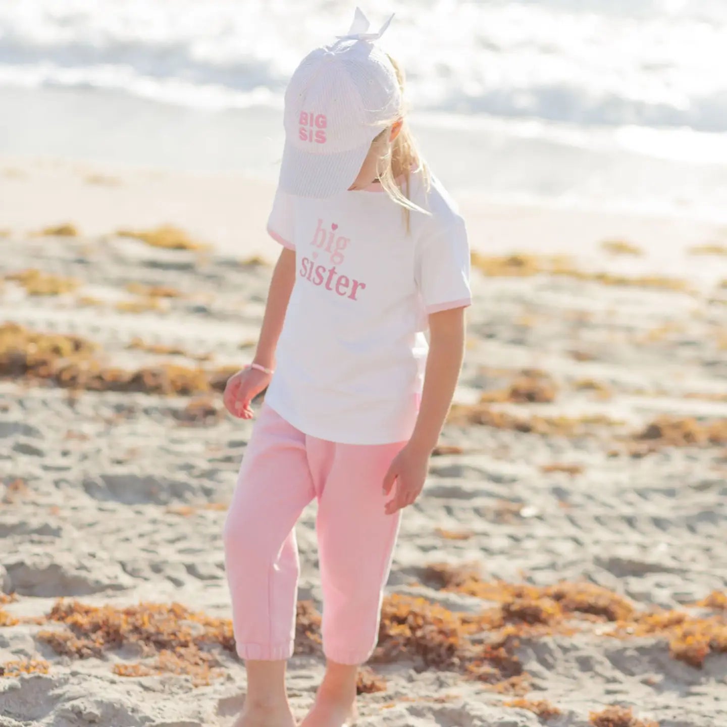 Big Sis Baseball Hat - Pink Seersucker