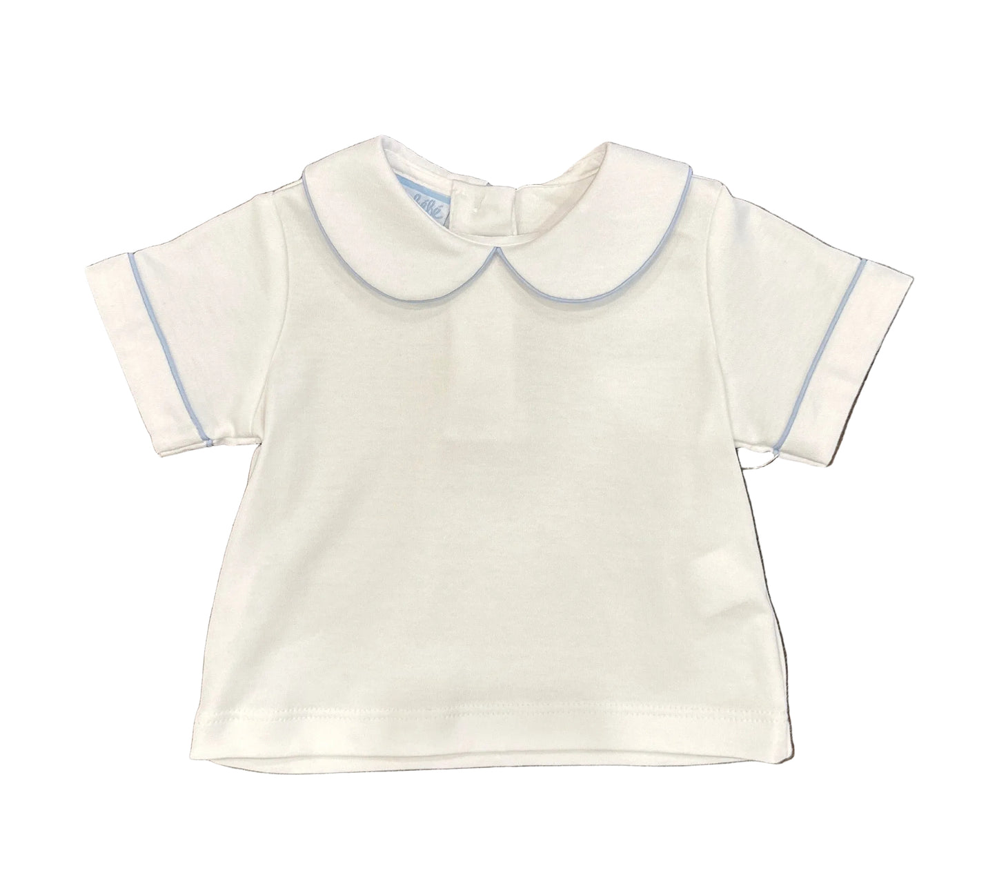 Boys White Knit Shirt With Blue Piping