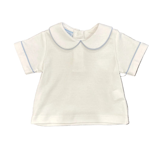 Boys White Knit Shirt With Blue Piping