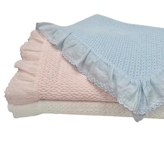 Stonewashed Puckered Blanket White W/ Dotted Swiss Ruffle