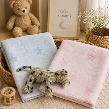 Seersucker with Stars Baby Blanket, Pink