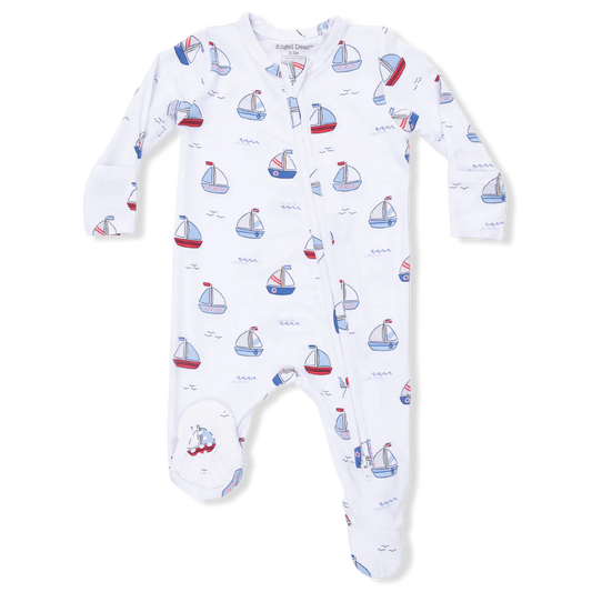 Bubbly Sailboat Blue 2 Way Zipper Footie