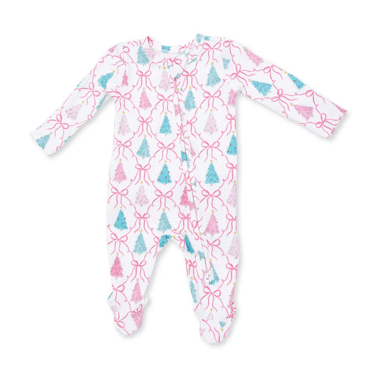 Bow Trellis Tree Ruffle - 2 Way Zipper Footie