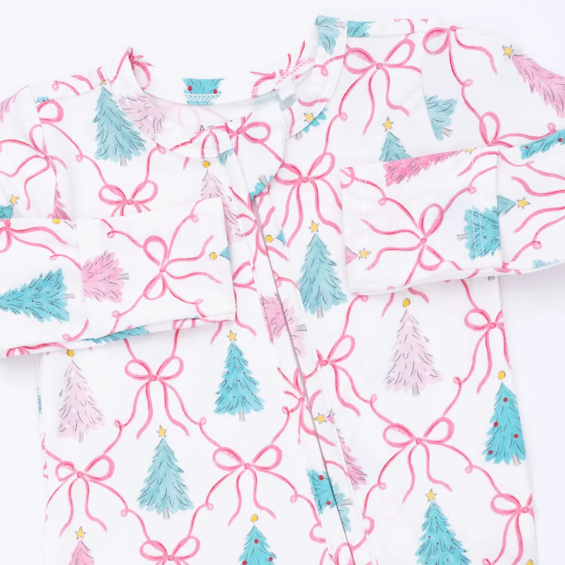 Bow Trellis Tree Ruffle - 2 Way Zipper Footie