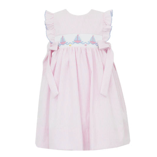 Sailboat Girls Sleeveless Dress With Side Bows