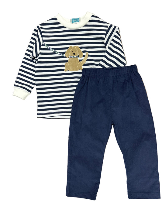 Striped Tee Dog With Corduroy Pants