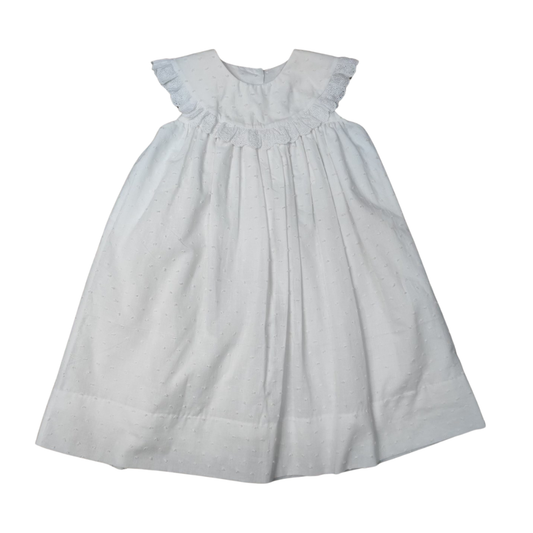 Girls White Swiss Dot Lined Round Collar Sleeveless Dress