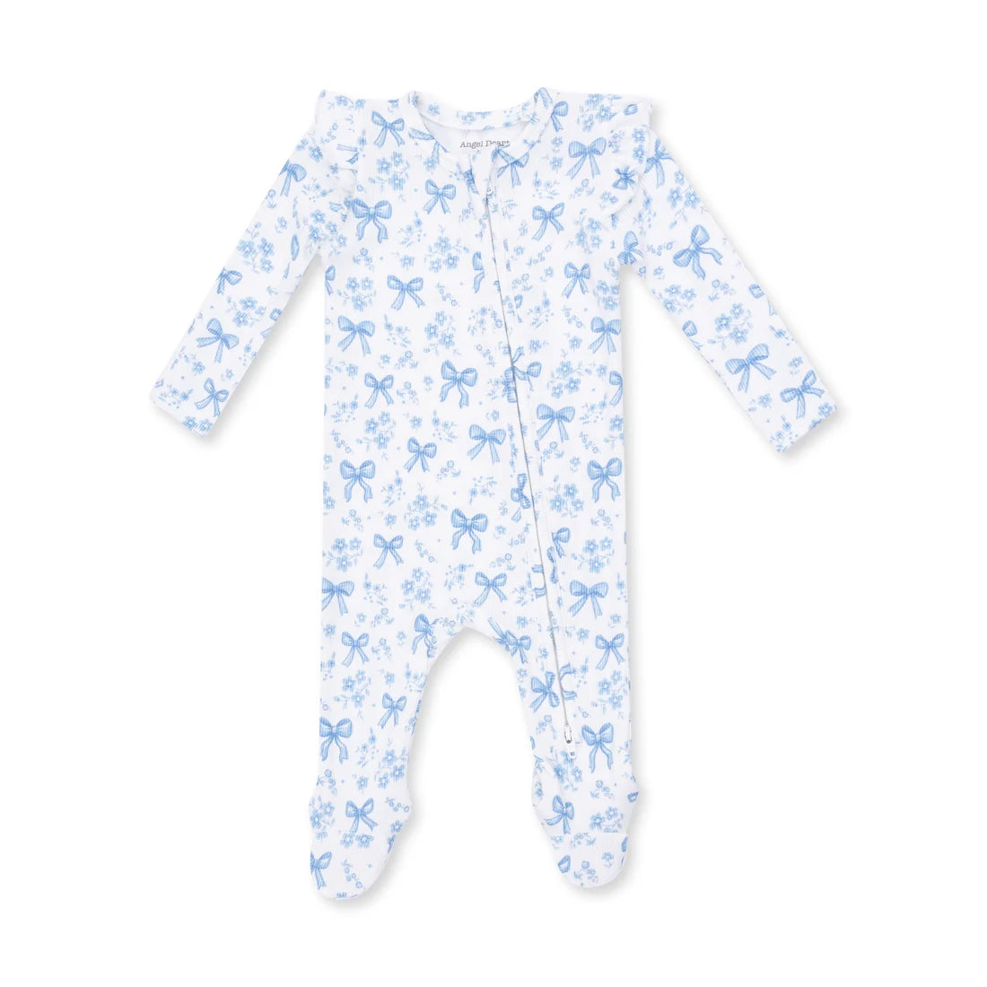 Blue Bows and Flowers - 2 Way Zipper Footie