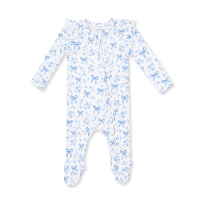 Blue Bows and Flowers - 2 Way Zipper Footie