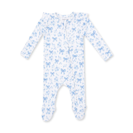 Blue Bows and Flowers - 2 Way Zipper Footie