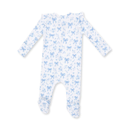 Blue Bows and Flowers - 2 Way Zipper Footie