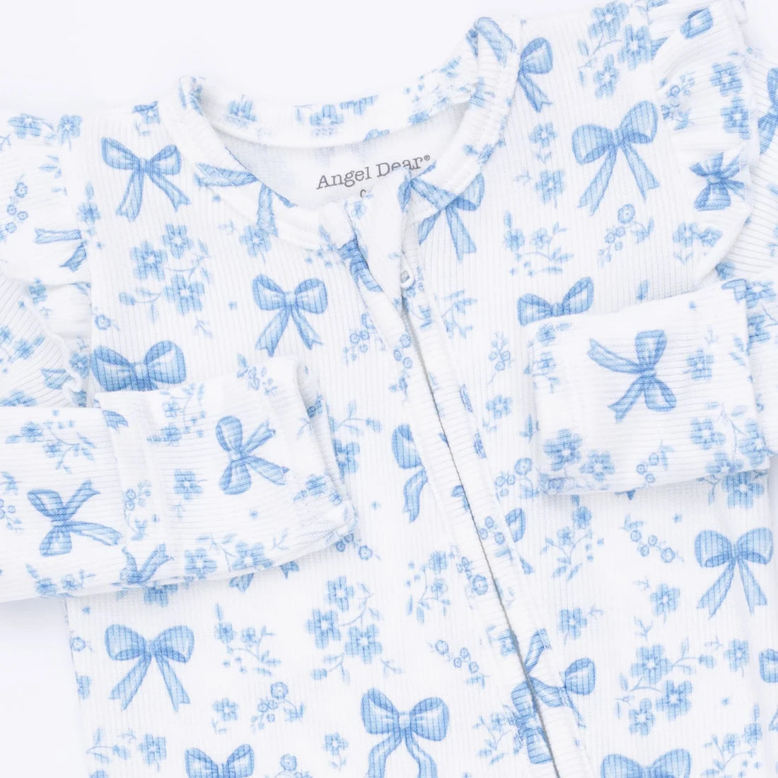 Blue Bows and Flowers - 2 Way Zipper Footie