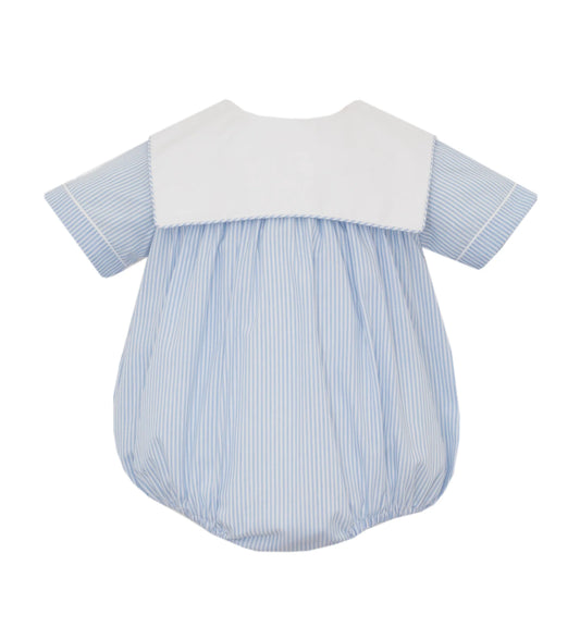 Light Blue Stripe Boys Bubble With Collar