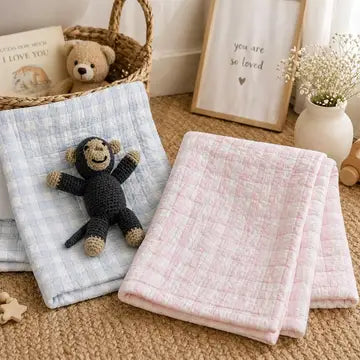 Blue Gingham Check Baby Blanket
