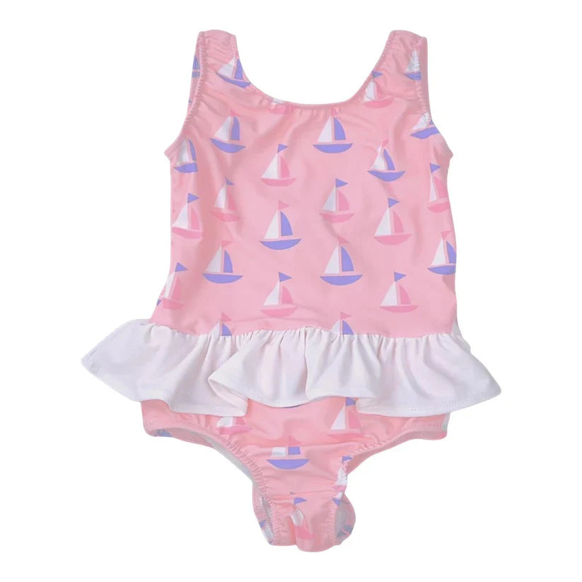 Ruffle Swim Suit Pink Boats