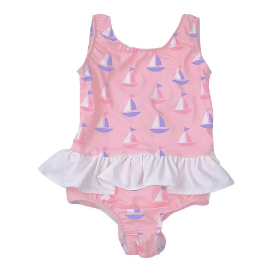 Ruffle Swim Suit Pink Boats